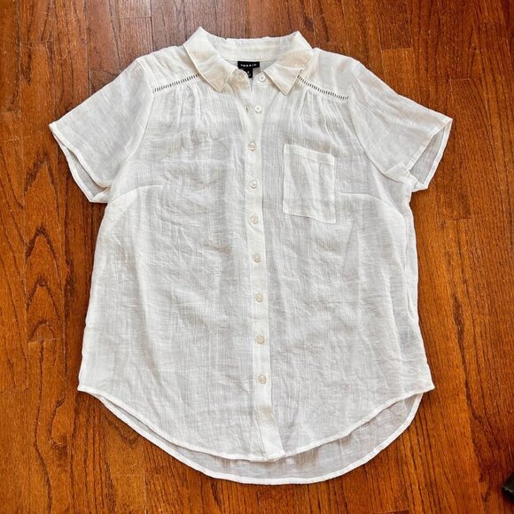 Torrid Women’s Blouse Size 0 Large White Lindsay Crochet Inset Button-Down Shirt - Picture 5 of 12